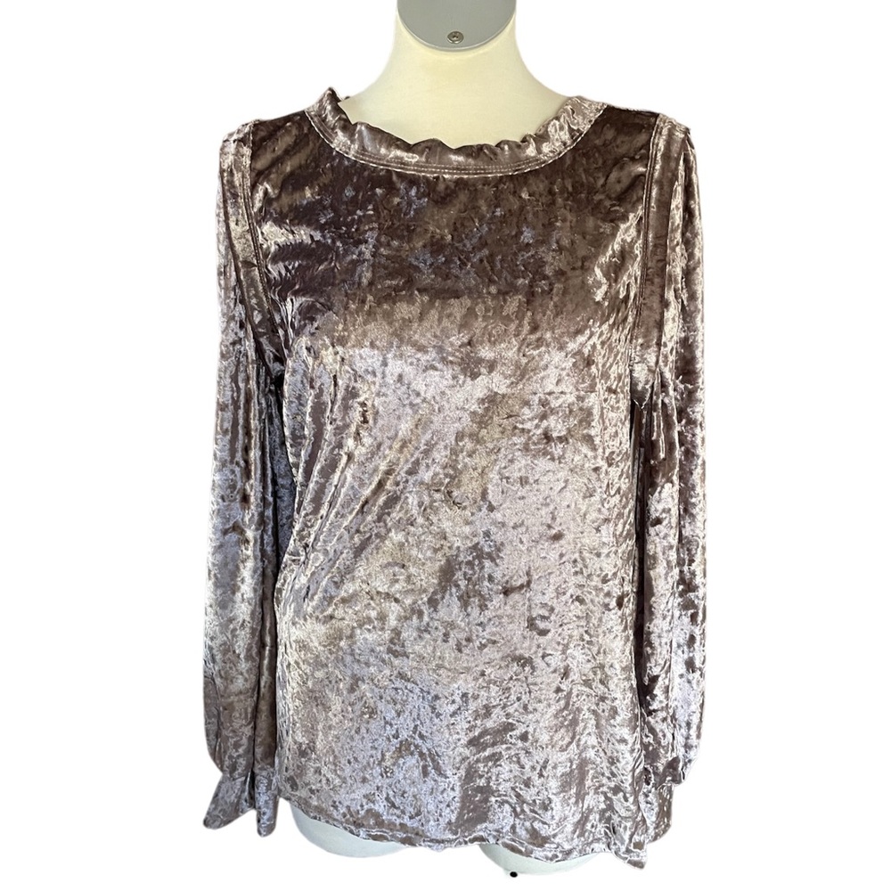 Bibi Metallic Light Purple Velour Long Sleeve Womens Blouse Large
